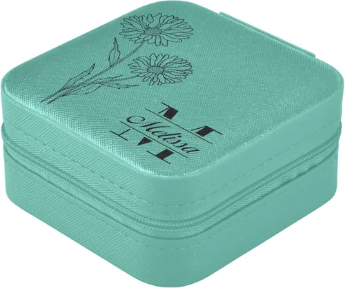 Vista 3 de Caja de joyería de viaje personalizada de flores verdes de piel sintética portátil personalizable organizador de viaje pequeño joyero para anillos