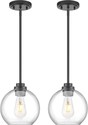 Vista 9 de Luces Colgantes para Isla de Cocina, 7" Luminarias Colgantes Negras y Doradas con Pantalla de Globo de Vidrio Transparente, Iluminación Moderna