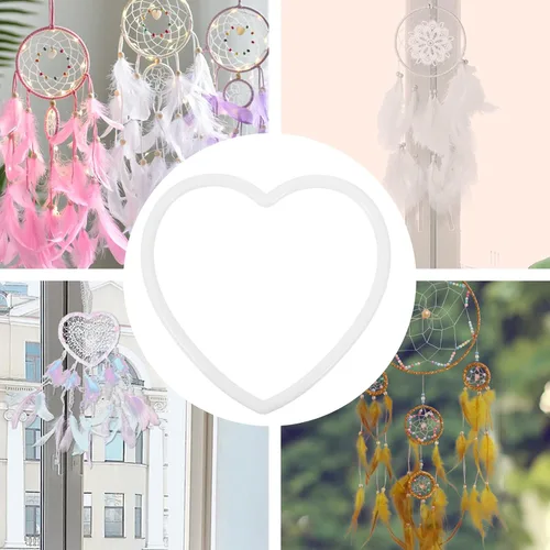 Vista 7 de DOITOOL 20 anillos de atrapasueños con forma de corazón, aros de acrílico para coronas, anillos de macramé en forma de corazón, anillos para coronas