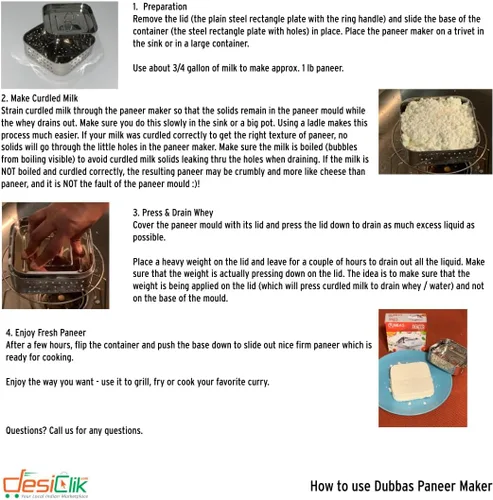 Vista 4 de Dubbas - Paneer Maker cuadrado, prensa de paneer india de acero inoxidable/prensa de tofu/molde Paneer - Tamaño 5.25 pulgadas de ancho x 5.25
