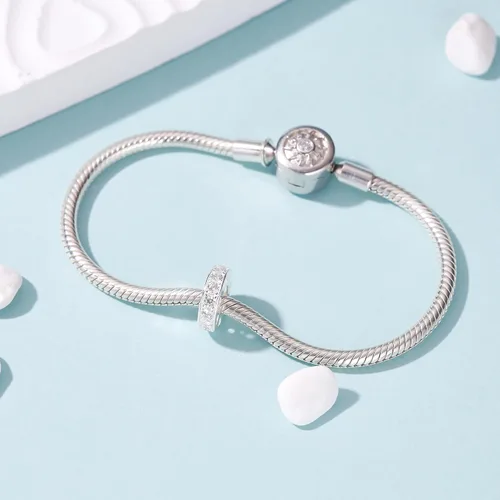 Vista 50 de 925 plata esterlina espaciador encanto grano con CZ transparente para pulseras Pandora Charms