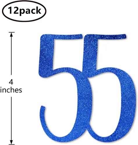 Vista 2 de 55 números recortados con purpurina azul, decoración de aniversario para fiesta de cumpleaños número 55, artículos esenciales para bricolaje