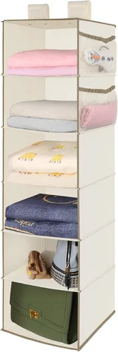 Vista 27 de MAX Houser Organizador colgante de armario de 6 niveles, estante colgante de tela con 2 ganchos resistentes para almacenamiento, plegable (beige)