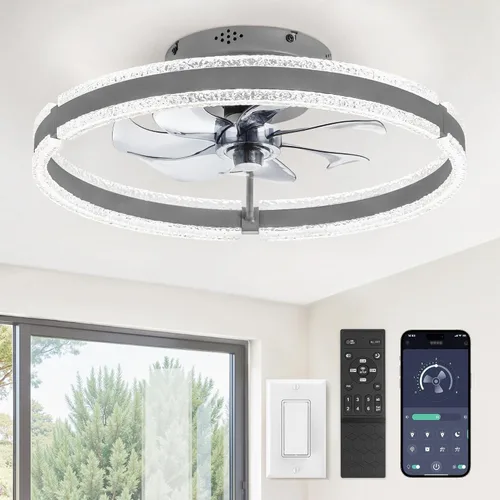 Vista 15 de LEDIARY Ventiladores de techo de perfil bajo con luces, ventilador de techo moderno de montaje al ras y control remoto, ventiladores de techo LED