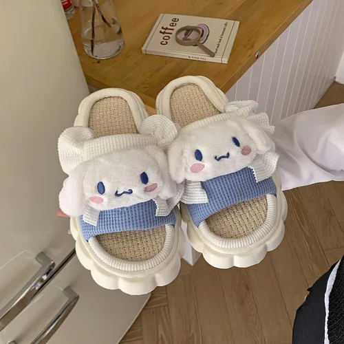 Vista 3 de CASASO Kawaii Slippers Cute Furry Slides - Cartoon Womens Four Seasons Home Linen Slippers Mute Linen Slides Indoor House Home Shoes For Women Men