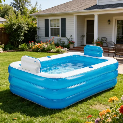 Vista 2 de Bañera inflable para adultos para 2 personas, bañera inflable independiente con función portátil plegable para spa para adultos, piscina plegable