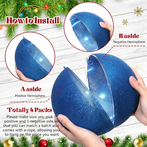 Vista 5 de Zubebe 2 adornos de Navidad gigantes rellenables de 8 pulgadas con cintas, bolas de Navidad de plástico de gran tamaño para decoración de césped al