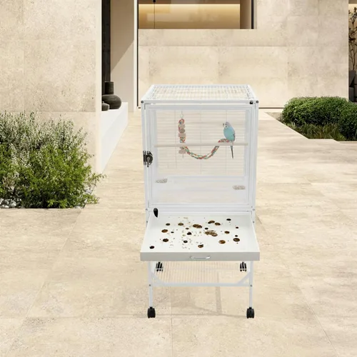 Vista 6 de 38in Rolling Bird Cages with Wheels and Pull-Out Tray(White)
