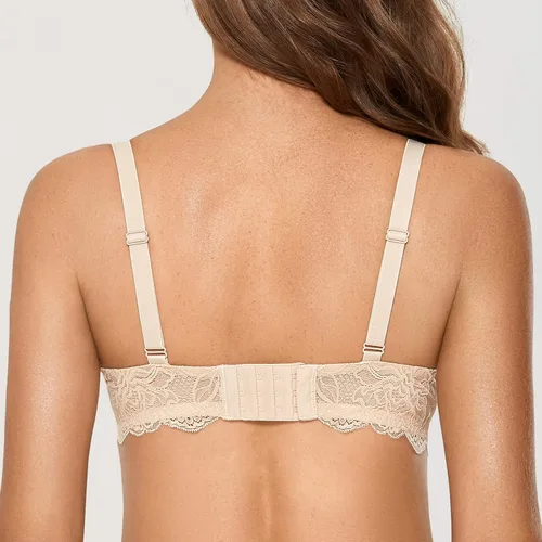 Vista 3 de DOBREVA - Brasier de encaje con efecto push up para mujer, con aros, con inmersión, cobertura completa, sexy, talla grande, con soporte Beige