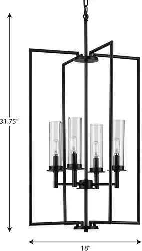 Vista 6 de Kellwyn Collection - Lámpara colgante de 4 luces de cristal transparente negro mate