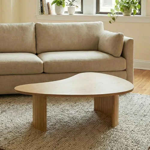Vista 13 de Hyfirm - Mesa de café moderna de madera negra de 47.25 pulgadas para la sala de estar, mesa central resistente con tapa irregular de mango y patas