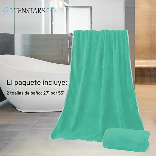 Vista 2 de TENSTARS Toallas de baño de seda con dobladillo para liquidación de baño - 27 x 55 pulgadas - Ligeras, delgadas, de secado rápido - Toalla Aqua Green
