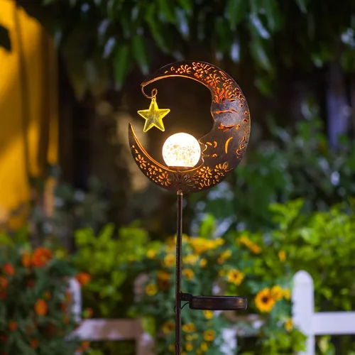 Vista 6 de Hapjoy - Luces solares para exteriores, decoración con forma de luna, linterna para patio, césped o camino, decoraciones con globo de cristal Bronce