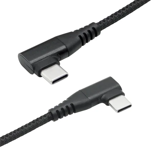Vista 2 de Cable USB C a USB C en ángulo recto de 3.3 ft/3 pies, 90 grados, 60 W, PD tipo C, cable trenzado de nailon de carga rápida y transmisión de datos