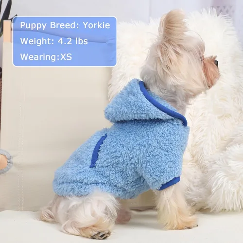 Vista 2 de Suéter para perro, ropa de invierno para perros pequeños, niño, niña, sudaderas con capucha para mascotas, abrigos para clima frío para cachorros