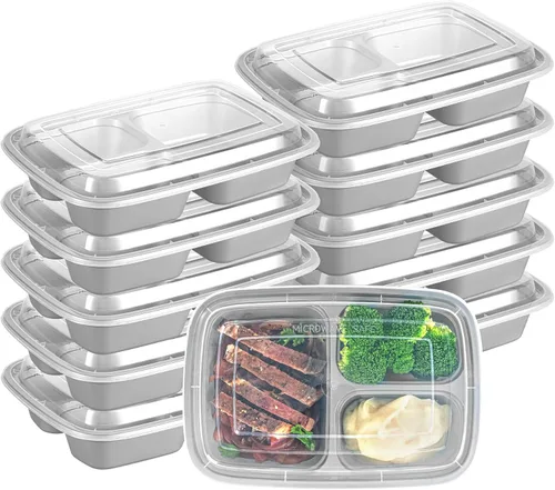 Vista 23 de Asporto - Cajas para llevar con compartimentos de 32 onzas, 50 recipientes para preparar comidas para microondas, 2 compartimentos, con tapas
