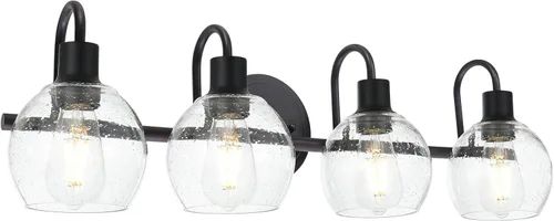 Vista 9 de Luz de tocador de baño con vidrio esmerilado en forma de globo de 2 luces, aplique de pared industrial negro para vestíbulo o pasillo