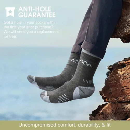 Vista 13 de innotree 3 Pack Men's Merino Wool Hiking Socks, Micro Crew Cushioned Hiking Walking Thermal Moisture Wicking Trekking Socks