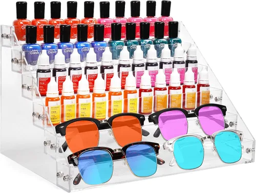 Vista 8 de Estante organizador de esmalte de uñas de 6 niveles, soporte acrílico para pintura de uñas, tinta de tatuaje, aceite esencial, almacenamiento