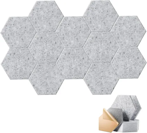 Vista 9 de HONORIA Paquete de 12 paneles acústicos, paneles de pared insonorizados, paneles hexagonales autoadhesivos de 12 x 10 x 0.4 pulgadas, paneles