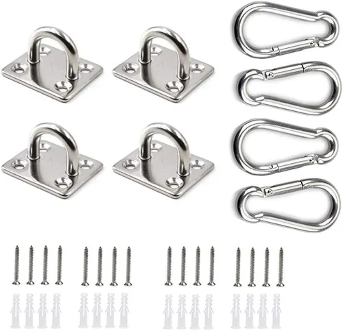 Vista 6 de HOMPER 4 piezas de placas de ojo de almohadilla M6 negras, hardware marino de acero inoxidable 304 con gancho de grapa y bucle, con 16 tornillos