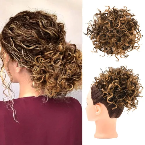 Vista 15 de HOOJIH - Moño desordenado para el pelo, pieza de pelo con cordón elástico, onda suelta, gran moño rizado, corto, extensión de cola de caballo Negro