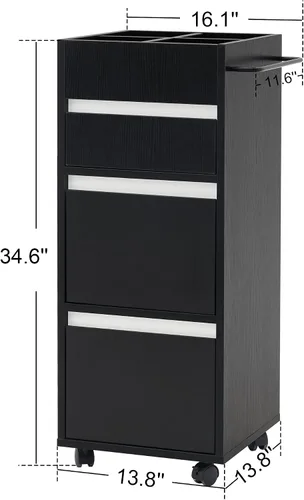 Vista 8 de BarberPub Carrito de salón con cajones, carrito de peluquería, gabinete de almacenamiento, organizador de belleza, equipo de spa 2039 (negro)