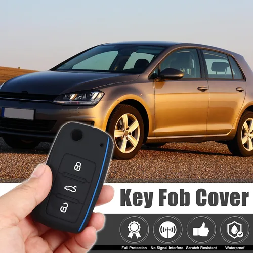 Vista 2 de X AUTOHAUX Funda protectora de silicona negra para llave de coche sin llave para Volkswagen CC Eos GTI Golf Jetta 3 botones