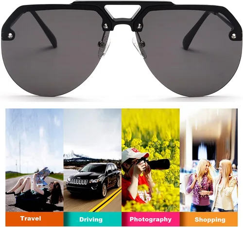 Vista 3 de KYMISINKY Gafas de sol de aviador sin montura de gran tamaño para mujeres hombres medio gafas marco UV400 protección parasol sombra KY7000S