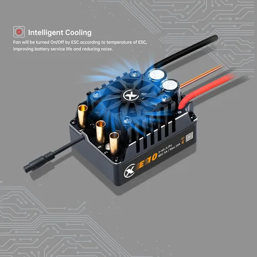 Vista 5 de XC E10 Sensored ESC sin escobillas para 1/10 RC Car,2-4S 140A Programación de aplicaciones Bluetooth, 6.0V/7.4V/8.4V BEC, Turbo Timing, protección