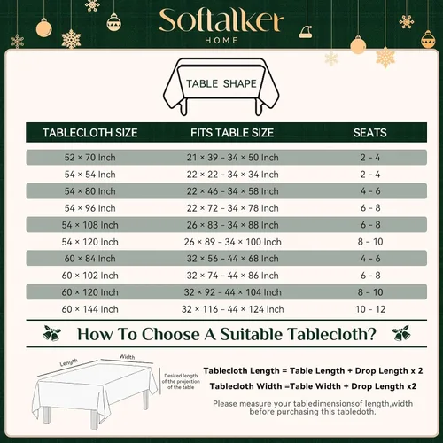 Vista 7 de Softalker Mantel rectangular de Navidad a cuadros, mantel de franela de algodón a cuadros de búfalo verde, decoración de mesa de invierno