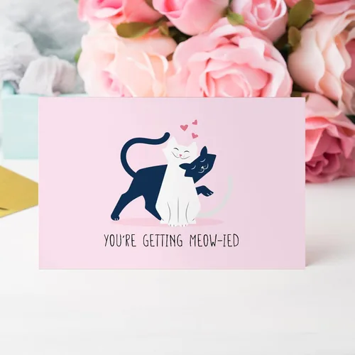 Vista 7 de Qiliji Tarjeta de compromiso de gato linda, divertida tarjeta de felicitación de boda, tarjetas de juego de palabras "You're Getting Meow-ied Married