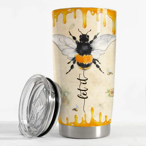 Vista 3 de SANDJEST Vaso personalizado de abeja con girasol de miel de 20oz 30oz con tapa, regalo para mujeres, niñas, hija, hermana, amantes de los animales