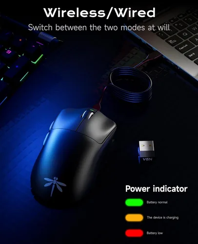 Vista 6 de VGN F1 Pro Max Lightspeed - Ratón inalámbrico para juegos con modo dual 2.4G/cable Type-C - Sensor 25K - 26,000 DPI - 55g de peso ligero - 6 botones
