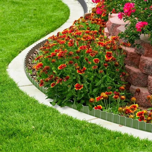 Vista 6 de LAVEVE Borde de Jardín de Metal Corrugado 3" x 15.2M, Borde de Paisajismo para Césped, Cama de Flores, Valla de Jardín, Borde de Pavimento (Plata)
