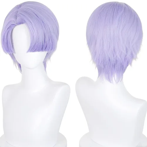Vista 10 de Peluca corta y recta de anime para cosplay de anime de 14 pulgadas, peluca