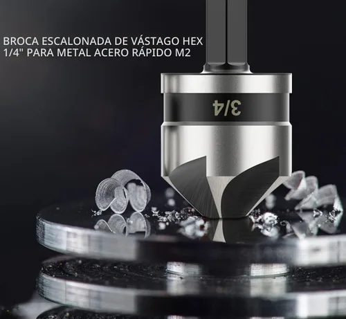 Vista 4 de Juego de brocas avellanadas para metal de 5 piezas – Brocas avellanadas de cobalto M2, 5 flautas de 82 grados, vástago hexagonal de 1/4 de pulgada