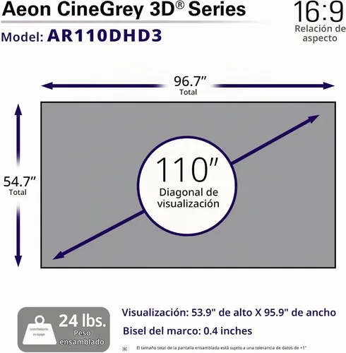 Vista 6 de Elite Screens Aeon CineGrey 3D 110" Pantalla de proyección de marco fijo