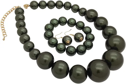 Vista 3 de Juego de collar grueso y grande de perlas simuladas para mujer