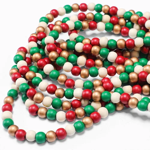 Vista 19 de WILLBOND Guirnalda de cuentas de madera de Navidad de 16 pies para árbol de Navidad, decoración de vacaciones (verde salvia)