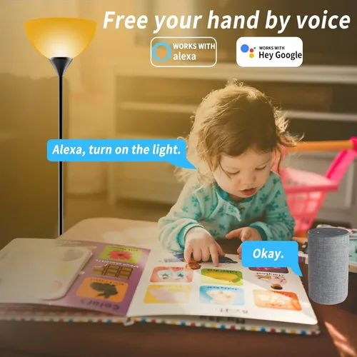 Vista 4 de PESRAE Lámparas de pie RGB inteligentes funcionan con Alexa, aplicación WiFi de Google Assistant, lámpara de pie moderna que cambia
