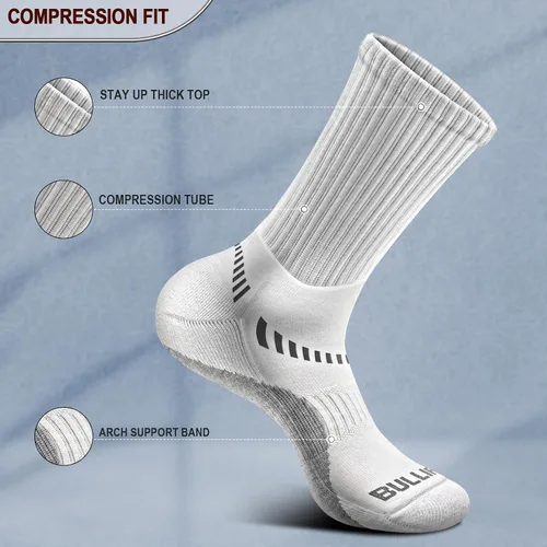 Vista 4 de BULLIANT Calcetines deportivos para hombre, calcetines deportivos de compresión acolchados para hombres, para correr al aire libre, senderismo, arco