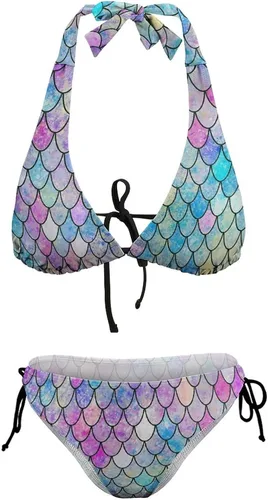 Vista 5 de Homokoir Bikini de 2 piezas para mujer, traje de baño de sirena, halter y triángulo