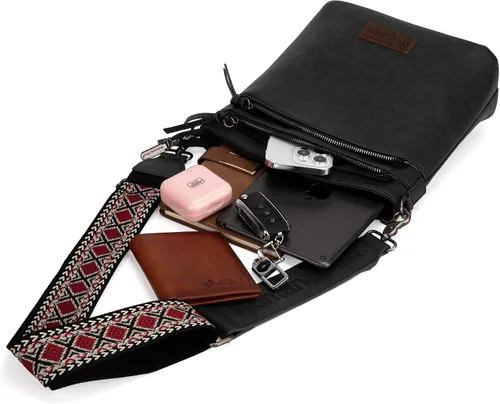 Vista 5 de Montana West Bolso cruzado grande con bolsillo con cremallera múltiple con correa de guitarra