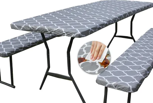 Vista 30 de Rally Home Goods Mantel redondo de vinilo ajustable para interiores y exteriores, respaldo de franela, borde elástico, funda de plástico impermeable