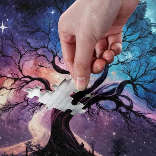 Vista 4 de Rompecabezas de galaxia y árbol, material compuesto de madera de papel, con bolsa de almacenamiento e imagen de referencia, fácil de resolver