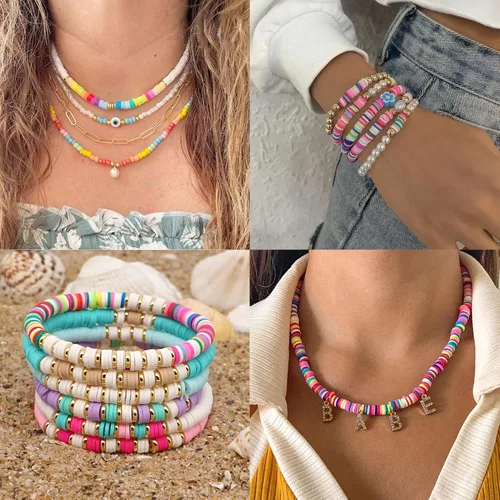 Vista 6 de 3020 cuentas de arcilla para suministros de joyería, kit de pulsera de la amistad con cuentas doradas (verde)