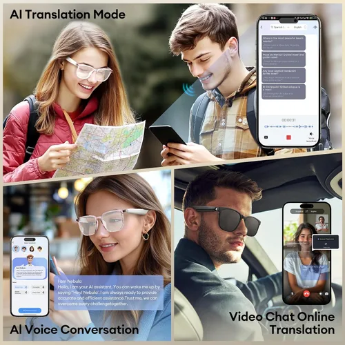 Vista 7 de Lentes inteligentes AI, lentes de traducción Bluetooth 5.4 con 144 idiomas y acentos, lentes de filtrado de luz azul, lentes inteligentes