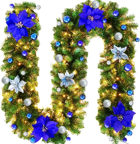 Vista 10 de Guirnalda de Navidad – Flores artificiales de ratán de Navidad de 8.8 pies, plantas de vid para interiores y exteriores, puerta de jardín