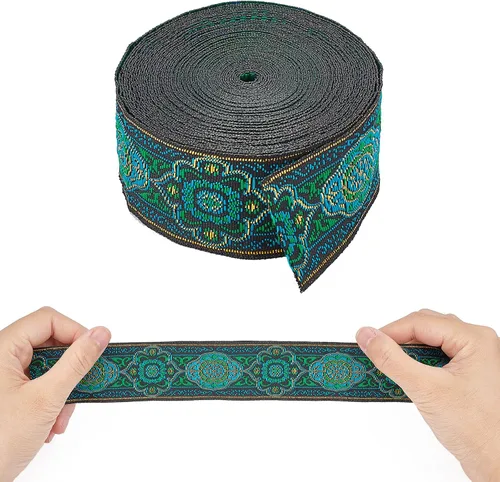 Vista 6 de FINGERINSPIRE Cinta jacquard vintage de 7.7 yardas, 1.3 pulgadas, con embriderizada, tela tejida con flecos para accesorios de ropa de bricolaje